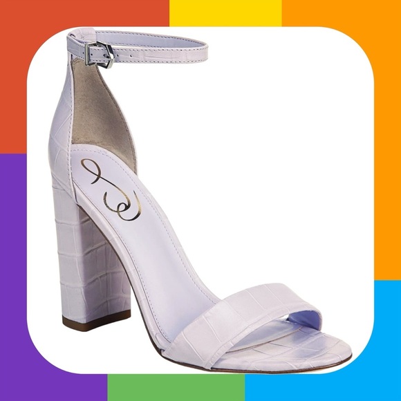 NWT Sam Edelman ‘Yaro’ Ankle Strap Heeled Sandal in “Misty Lilac Croc” Size 7 - Picture 1 of 16